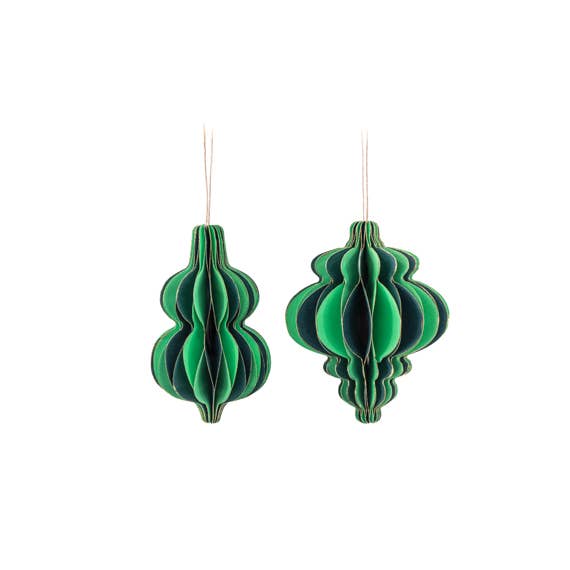 2 - Tone Green Gold Trimmed Paper Decoration - Ast - Hauslife