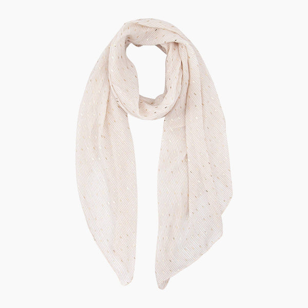 Gold Matchstick Print Lightweight Scarf in Cream