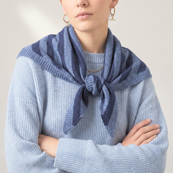 Striped Triangle Heavyweight Scarf in Denim Blue/Navy Blue