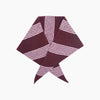 A folded knit scarf or neck gaiter in a deep burgundy color with white stripes, arranged on a plain white background.