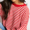 Striped Long Sleeve Italian Wool Blend Jumper in Red/Cream