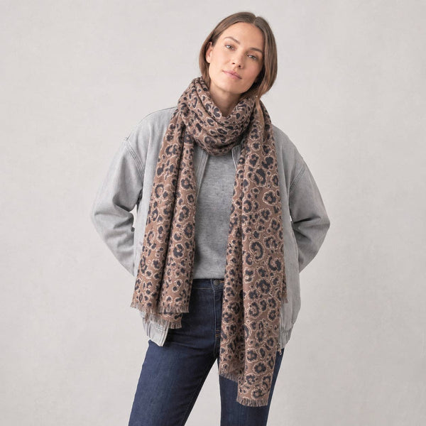 Sketched Leopard Print Lightweight Scarf in Khaki