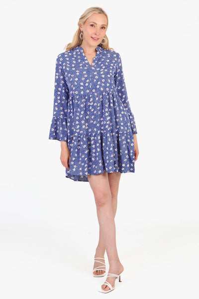 Alison Tiered Mini Dress - Blue, Spotted Daisy - Hauslife