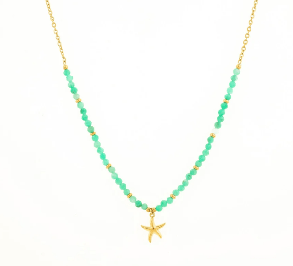 Aqua Beaded Gold Starfish Necklace - Hauslife