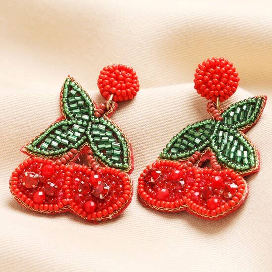 Beaded Red Cherry Earrings - Hauslife