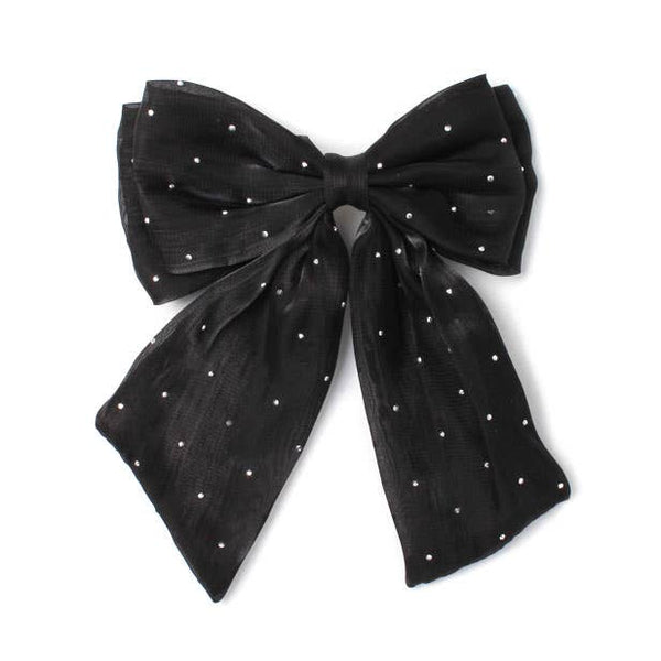 Black double bow hair clip with tails 8cm - Hauslife