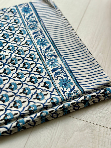Blue Floral Handblock Tablecloth - Hauslife