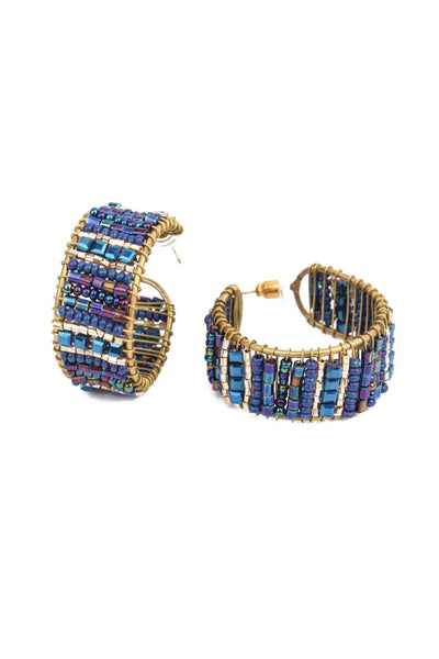 BLUE HOOP WRAPPED BEADED EARRINGS - Hauslife