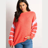 Striped Sleeve Italian Wool Blend Jumper in Coral/Lilac