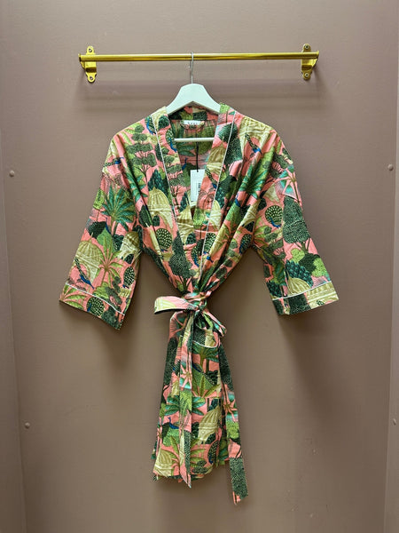 Cotton Kimono - Pink Peacocks and Temples - Hauslife