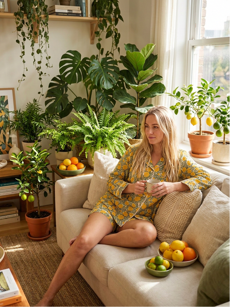 Cotton Pyjama Shorts Set - Amalfi Lemons - Hauslife