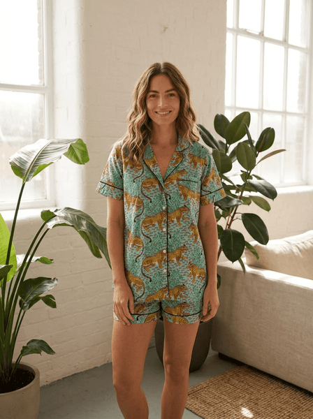 Cotton Pyjama Shorts Set - Sky Blue Jaguars - Hauslife