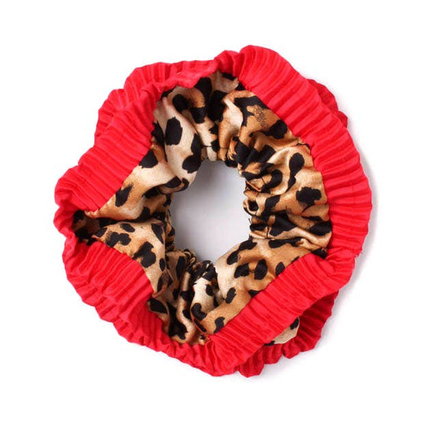 Double layered red trim animal print scrunchie - Hauslife