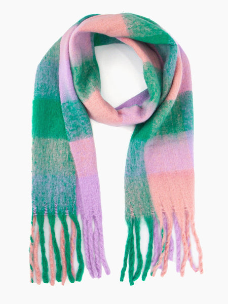 Allie Heavyweight Scarf - Green/Lilac, Square Colour Block