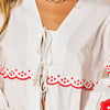 Embroidered Floral Front Tie Cotton Shirt in White - Hauslife
