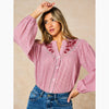 Embroidered Floral Long Sleeve Cotton Shirt in Red - Hauslife