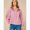 Embroidered Floral Long Sleeve Cotton Shirt in Red - Hauslife