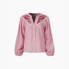 Embroidered Floral Long Sleeve Cotton Shirt in Red - Hauslife