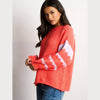 Striped Sleeve Italian Wool Blend Jumper in Coral/Lilac