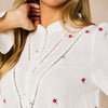 Floral Long Sleeve Double Gauze Cotton White Shirt - Hauslife
