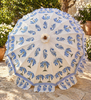 Jaipur Azure Palm Indian garden parasol — handmade hand block printed cotton canopy — Hauslife