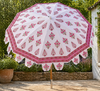 Jaipur Rosebud floral Indian garden parasol — handmade hand block printed cotton canopy — Hauslife