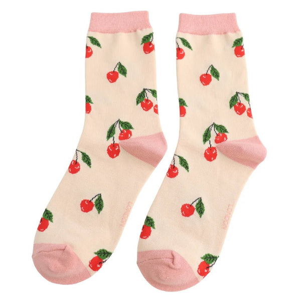 Ladies' Bamboo Socks - Cream Cherries - Hauslife