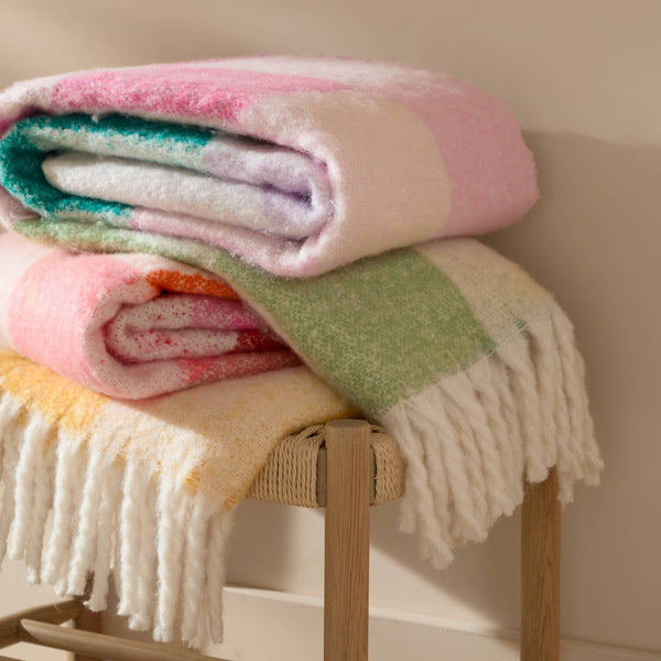 Maisie Checked Tasselled Throw Aqua Blossom - Hauslife