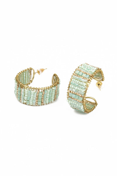 Mint and Gold Beaded Hoop Earrings - Hauslife