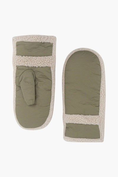 Orla Khaki Borg Trim Mittens - Hauslife