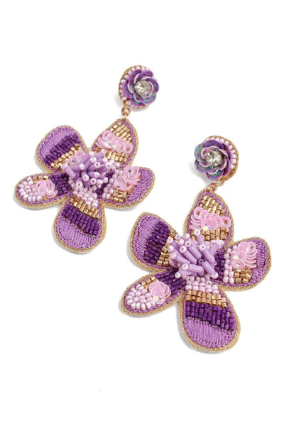 PURPLE FLOWER BEADED EARRINGS - Hauslife