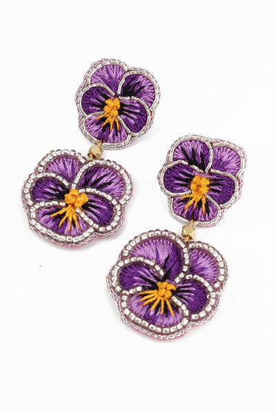 Purple Pansy Beaded Flower Earrings - Hauslife