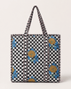 Quilted Cotton Tote Bag – Black Check Floral - Hauslife