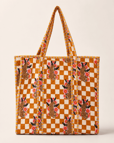Quilted Cotton Tote Bag – Checks & Cheetahs - Hauslife