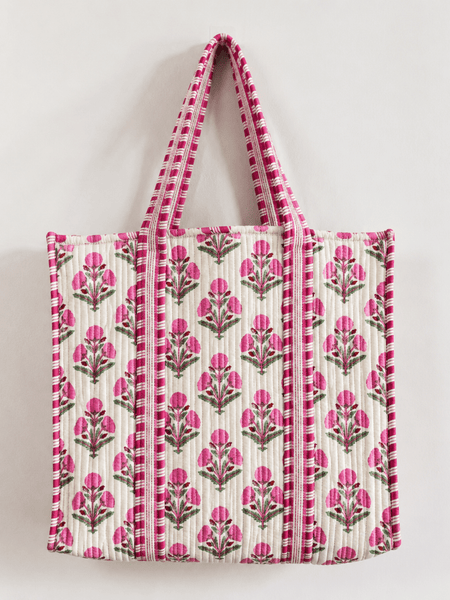 Quilted Cotton Tote Bag – Pink Lotus Floral Print - Hauslife