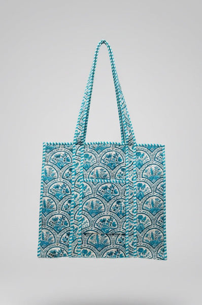 Quilted Cotton Tote Bag – Porto Blue Floral Print - Hauslife