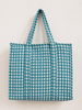Quilted Cotton Tote Bag – Teal Gingham - Hauslife