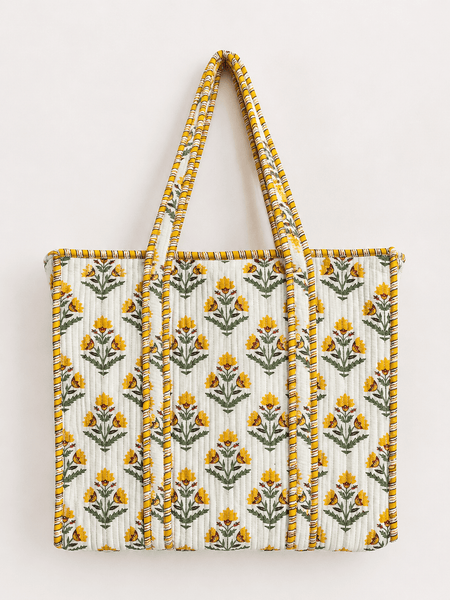 Quilted Cotton Tote Bag – Yellow Floral Print - Hauslife