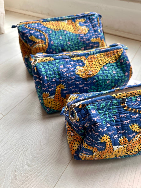 Quilted Cotton Washbag - Blue Jaguars - Hauslife