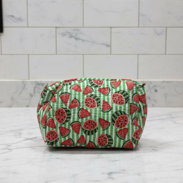 Quilted Cotton Washbag - Green Stripe Watermelons - Hauslife