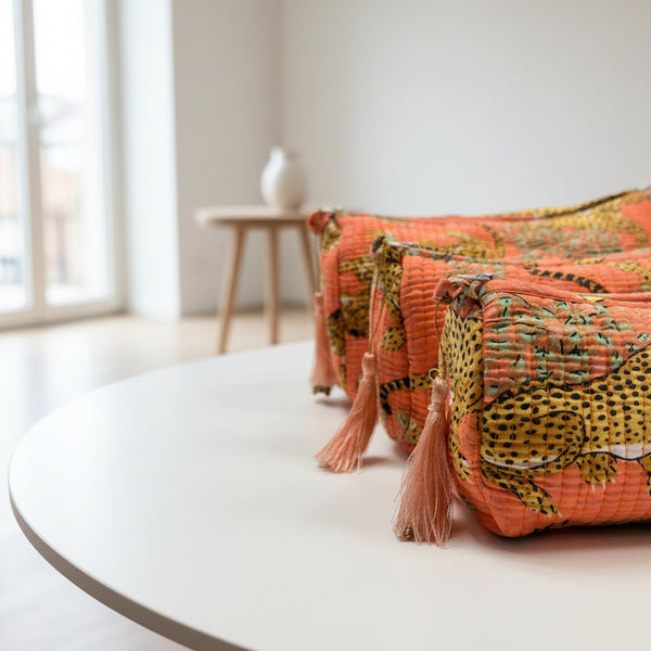 Quilted Cotton Washbag - Orange Jaguars - Hauslife