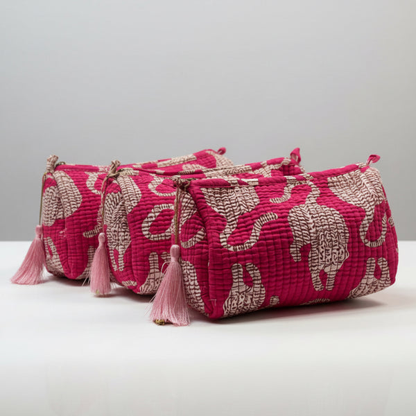 Quilted Cotton Washbag - Pink Tigers - Hauslife