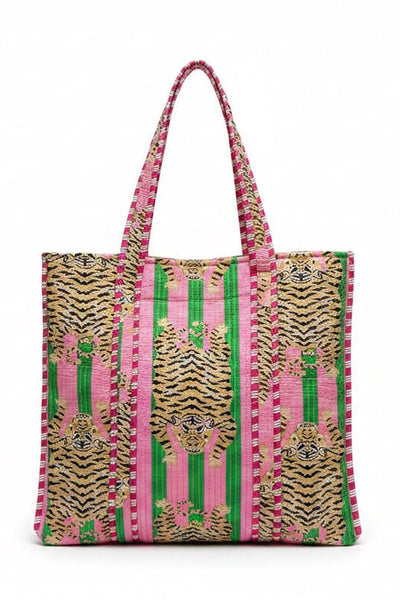 Quilted Weekender Bag | Bold Pink & Green Tiger Print - Hauslife