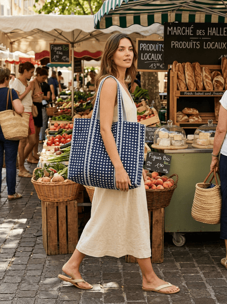 Quilted Weekender Bag – Navy Gingham - Hauslife