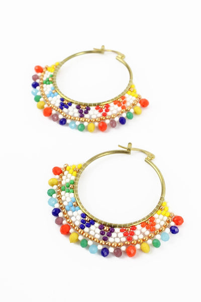 RAINBOW ROUND BEADED HOOP EARRINGS - Hauslife