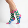 Square Checkerboard Combed Cotton Sheer Pop Socks in Green - Hauslife