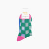 Square Checkerboard Combed Cotton Sheer Pop Socks in Green - Hauslife