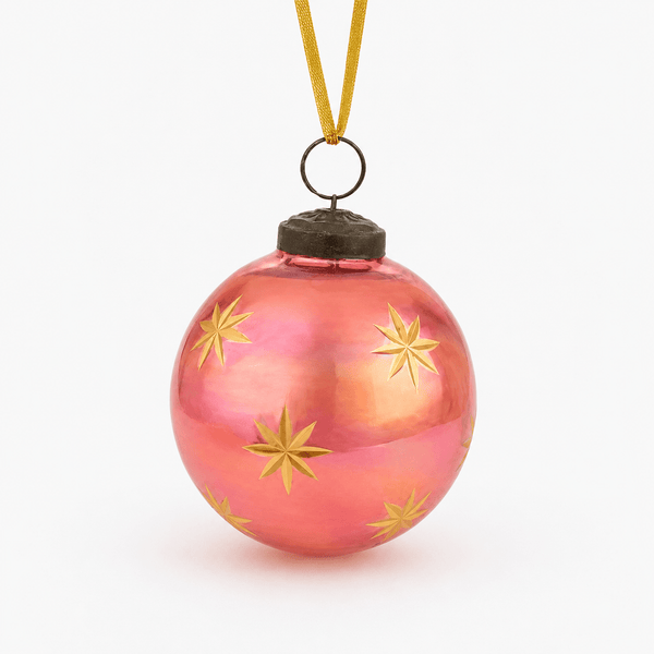 Star Cut Red Glass Bauble Ball - Hauslife