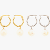 Gold twisted rope hoop earrings with pearl drop