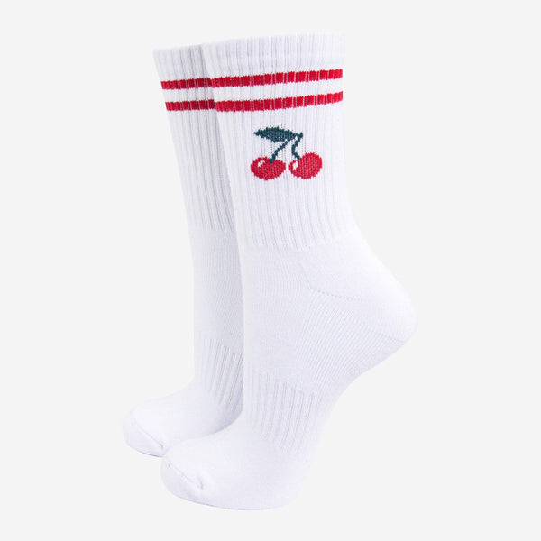 Women's Sporty Socks - White, Cherries - Hauslife